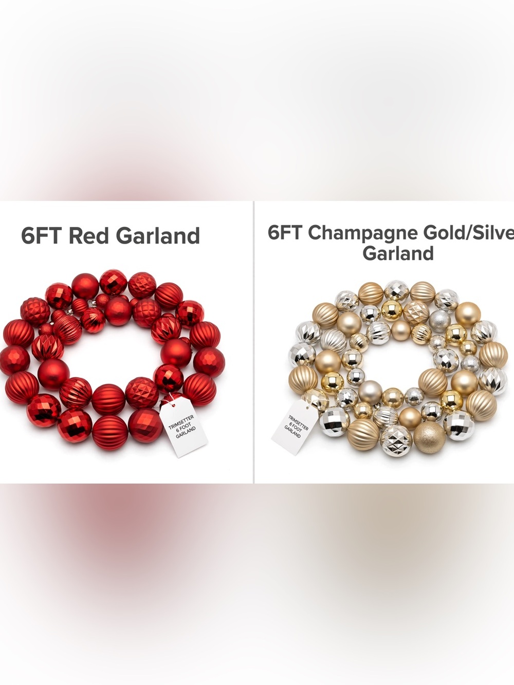 NWT -TRIMSETTER Set of 2 Ornament Garlands 6ft Each Red Gold Silver Christmas - Picture 3 of 11
